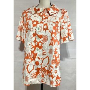 FOREVER 21 Sz M vintage inspired groovy retro floral short sleeve orange jacket